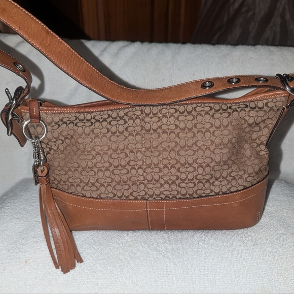 Vintage Y2K Coach Brown and Tan Signature Shoulder Bag F10418 - Picture 1 of 14
